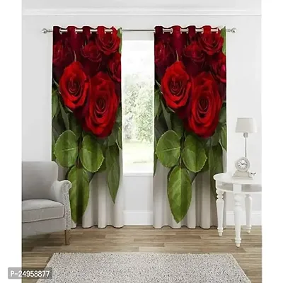 KHUSHI CREATION 3D Flower Digital Printed Polyester Fabric Curtain for Bed Room, Kids Room, Curtain Color Red Window/Door/Long Door (D.N.572) (1, 4 x 5 Feet (Size: 48 x 60 Inch) Window)-thumb0