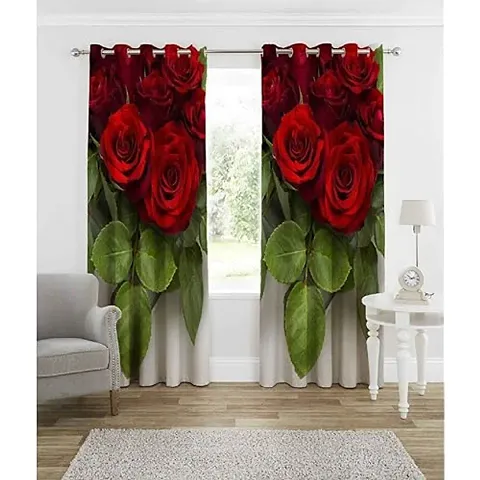 KHUSHI CREATION 3D Flower Digital Printed Polyester Fabric Curtain for Bed Room, Kids Room, Curtain Color Red Window/Door/Long Door (D.N.572)