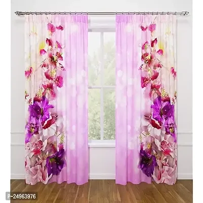 KHUSHI CREATION 3D Flowers Digital Printed Polyester Fabric Curtains for Bed Room, Kids Room, Color Pink Window/Door/Long Door (D.N.1075) (1, 4 x 9 Feet (Size: 48 x 108 Inch) Long Door)