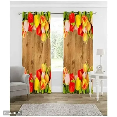 KHUSHI CREATION 3D Flower Digital Printed Polyester Fabric Curtains for Bed Room, Kids Room, Color Yellow Window/Door/Long Door (D.N.809)