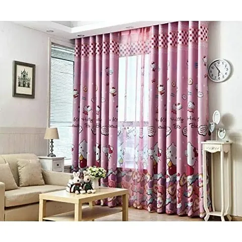 KHUSHI CREATION 3D Digital Printed Polyester Fabric Curtain for Bed Room, Kids Room, Living Room, Curtain Color Pink Window/Door/Long Door (D.N.726)