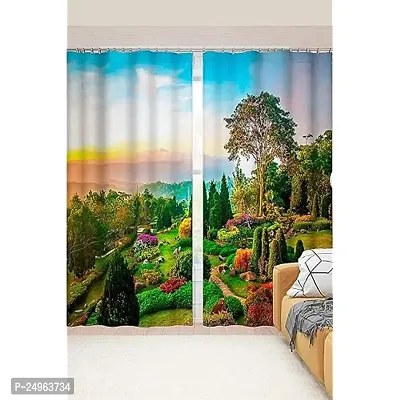 KHUSHI CREATION 3D Garden Forest Digital Printed Polyester Fabric Curtains for Bed Room, Kids Room, Color Green Window/Door/Long Door (D.N.1001) (1, 4 x 9 Feet (Size : 48 x 108 Inch) Long Door)