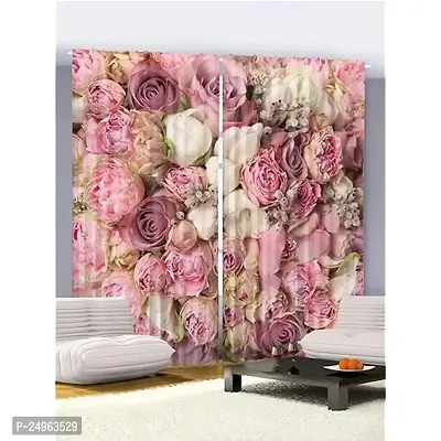 KHUSHI CREATION 3D Rose Digital Printed Polyester Fabric Curtains for Bed Room, Kids Room, Living Room Color Pink Window/Door/Long Door (D.N.965) (1, 4 x 9 Feet (Size : 48 x 108 Inch) Long Door)