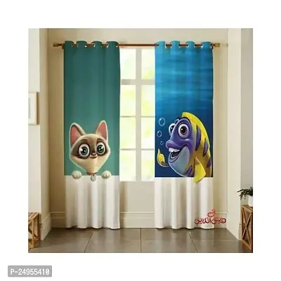 KHUSHI CREATION 3D FishDigital Printed Polyester Fabric Curtain for Bed Room, Kids Room, Curtain Color Multi Window/Door/Long Door (D.N.297)