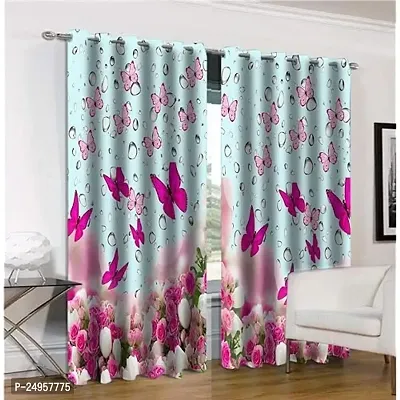 KHUSHI CREATION 3D Butterfly Digital Printed Polyester Fabric Curtain for Bed Room, Kids Room, Curtain Color Pink Window/Door/Long Door (D.N.600) (1, 4 x 9 Feet (Size : 48 x 108 Inch) Long Door)