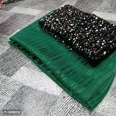 Stylish Georgette Vetless Fancy Bollywood Design Green Saree With Sequence Black blouse pcs Pack Of 01-thumb0