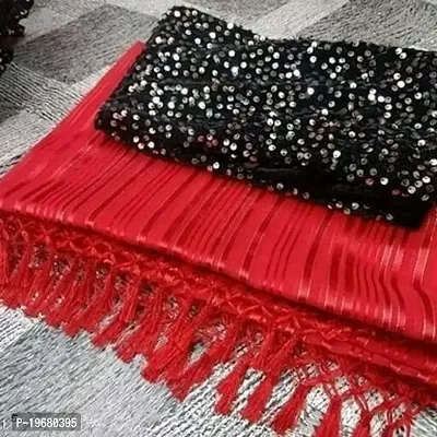 Stylish Georgette Vetless Fancy Bollywood Design Red Saree With Sequence Black blouse pcs Pack Of 01-thumb0