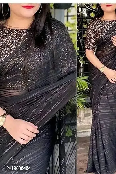 Stylish Georgette Vetless Fancy Bollywood Design Black Saree With Sequence Black blouse pcs Pack Of 01