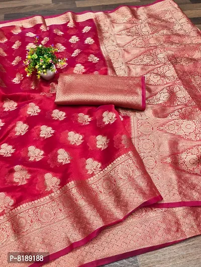 New Organza Banarasi Fancy Jacquard Loom Saree For Women And Girls Pack Of 01