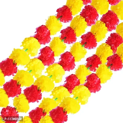 Ryme Artificial Marigold Fluffy Flowers Hanging Garlands, Approx 4.5 Ft -Pack of 5 Strings for Parties, Weddings, Theme Decorations, Home Decoration, Festival, Office Decoration (Yellow & Red)-thumb0