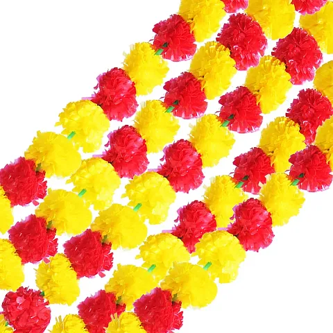 Ryme Artificial Marigold Fluffy Flowers Hanging Garlands, Approx 4.5 Ft -Pack of 5 Strings for Parties, Weddings, Theme Decorations, Home Decoration, Festival, Office Decoration