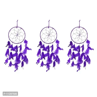 Ryme Handmade Beaded Dream Catcher Wall Hanging (Size 6 Inches Diameter) (Purple, Pack of 4)