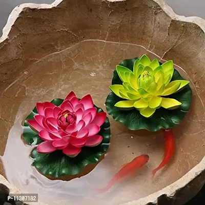 Ryme Assorted Colour Big Lotus Artificial Floating Flower for Water Bowl (7 Inches) (Pack of 2)