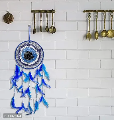 Ryme Beautiful Blue 6 inches Circle Evil Eye Dream Catcher Attracts Positive Dreams with Blue Feather for Home/Office-thumb0