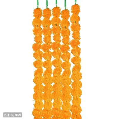 Ryme Artificial Marigold Fluffy Flowers Hanging Garlands, Approx 4.5 Ft -Pack of 5 Strings for Parties, Weddings, Theme Decorations, Home Decoration, Festival, Office Decoration (Orange)