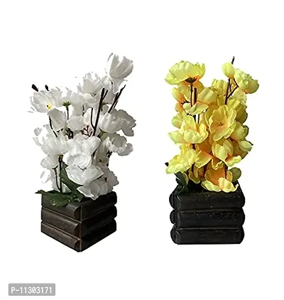 Ryme Blossom/Orchid Artificial Flower with Pot (White Yellow)