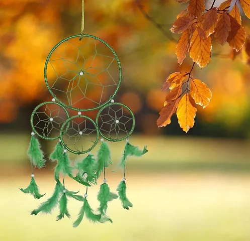 Ryme Handmade Wool Dream Catcher, 4 Rings Dream Catchers for Home and Office Wall Decor (Green)