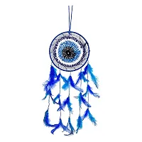 Ryme Beautiful Blue 6 inches Circle Evil Eye Dream Catcher Attracts Positive Dreams with Blue Feather for Home/Office-thumb1