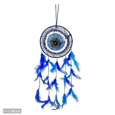 Ryme Beautiful Blue 6 inches Circle Evil Eye Dream Catcher Attracts Positive Dreams with Blue Feather for Home/Office-thumb2