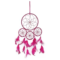 Ryme Handmade Wool Dream Catcher, 4 Rings Dream Catchers for Home and Office Wall Decor (Pink)-thumb2
