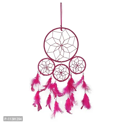 Ryme Handmade Wool Dream Catcher, 4 Rings Dream Catchers for Home and Office Wall Decor (Pink)-thumb3