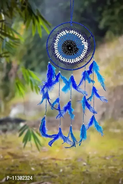 Ryme Beautiful Blue 6 inches Circle Evil Eye Dream Catcher Attracts Positive Dreams with Blue Feather for Home/Office-thumb4