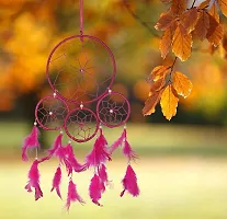 Ryme Handmade Wool Dream Catcher, 4 Rings Dream Catchers for Home and Office Wall Decor (Pink)-thumb1