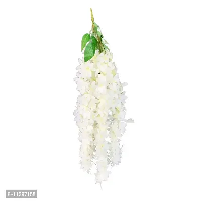 Ryme Polyester and Plastic Artificial Orchid Hanging Flower Vine for Wedding Party Office Patio Yard Home Decor (White) - 5 Sticks