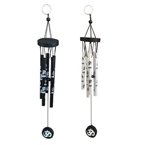 Ryme Black Wind Chimes  Om Rudraksha 5 Rod Metal Wind Chime (Black and Silver Om)