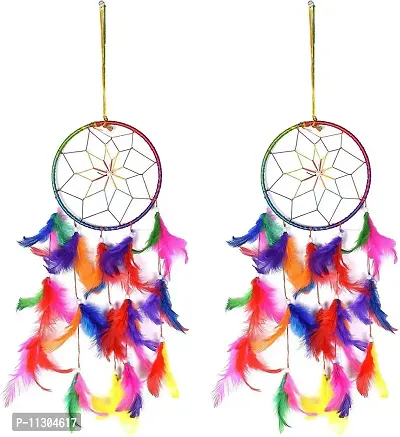 Ryme Handmade Beaded Dream Catcher Wall Hanging (Size 6 Inches Diameter) (Multi, Pack of 3)