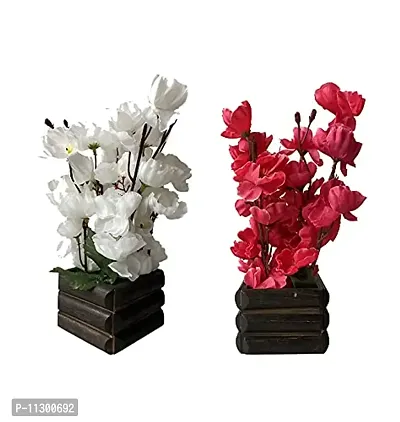 Ryme Blossom/Orchid Artificial Flower with Pot (White Red)