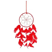 Ryme Handmade Beaded Dream Catcher Wall Hanging (Size 6 Inches Diameter) (Red, Pack of 1)-thumb1