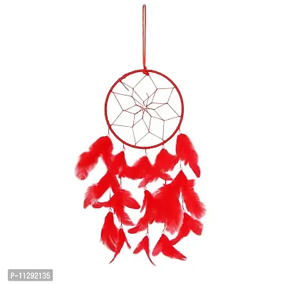 Ryme Handmade Beaded Dream Catcher Wall Hanging (Size 6 Inches Diameter) (Red, Pack of 1)-thumb2