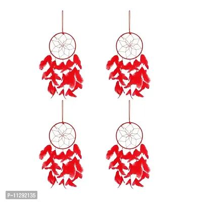 Ryme Handmade Beaded Dream Catcher Wall Hanging (Size 6 Inches Diameter) (Red, Pack of 1)-thumb0
