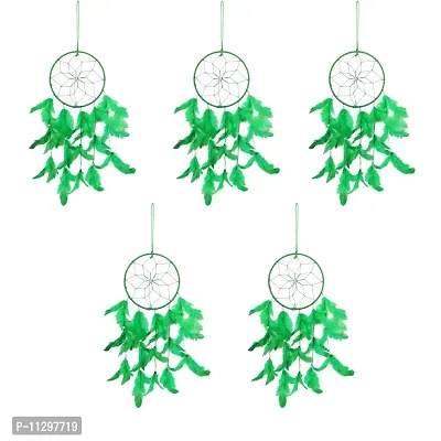 Ryme Handmade Beaded Dream Catcher Wall Hanging (Size 6 Inches Diameter) (Green, Pack of 4)