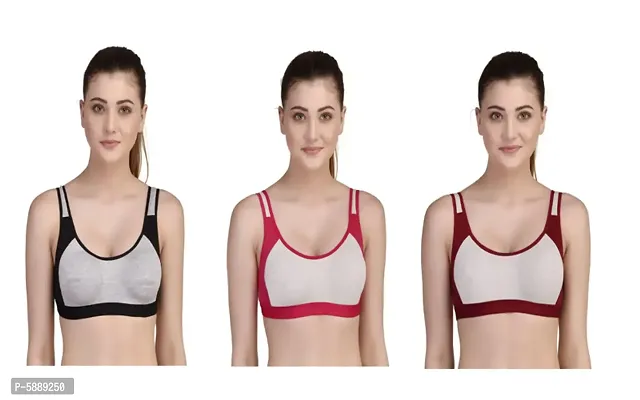 Buy Stylish Cotton Blend Self Design Sports Bras For Women-Pack Of