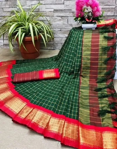 Fabrics Silk Check Saree With Blouse Piece