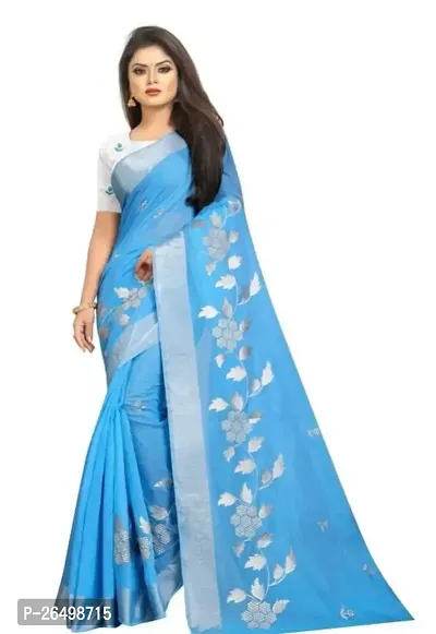 Stylish Chanderi Cotton Saree With Blouse Piece For Women-thumb0