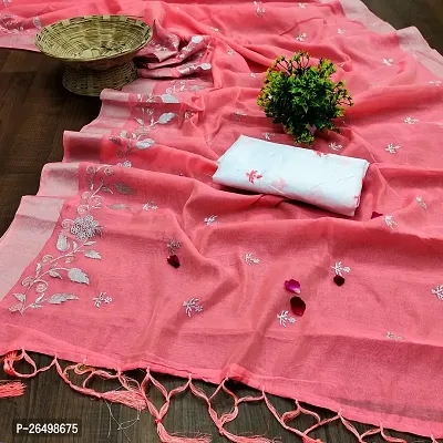 Stylish Chanderi Cotton Saree With Blouse Piece For Women-thumb0