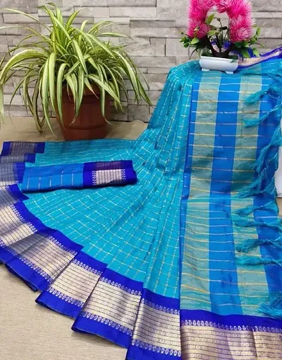 Winklecart Womens Cotton Silk Striped Dharmavaram Saree with Unstitched Blouse Piece (KRN)