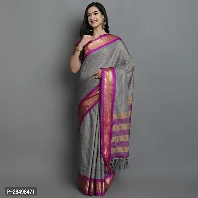 Stylish Cotton Saree With Blouse Piece For Women-thumb0