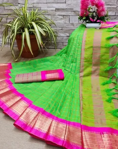 Best Selling Cotton Kanjeevaram Sarees With Blouse Piece