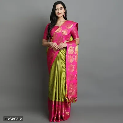 Stylish Cotton Silk Saree With Blouse Piece For Women-thumb0