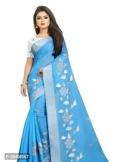 Stylish Chanderi Cotton Saree With Blouse Piece For Women-thumb0