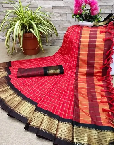 Glamorous Cotton Silk Saree with Blouse piece 