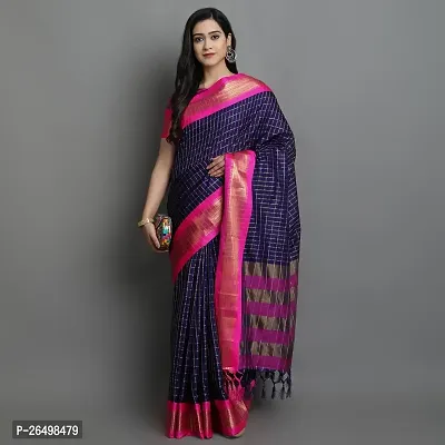 Stylish Cotton Saree With Blouse Piece For Women-thumb0