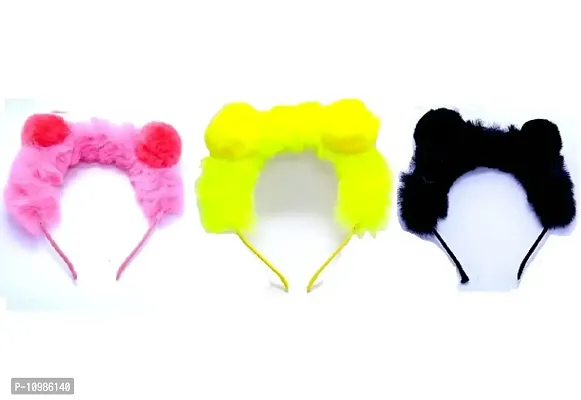 Pom Pom Furr Hair Band For Girl / women  Multicolur (Pack of 03)