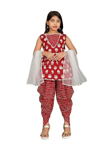 Stylish Top And Sharara With Dupatta Set For Kids Girls