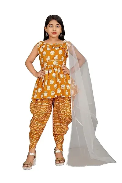 Stylish Top And Sharara With Dupatta Set For Kids Girls