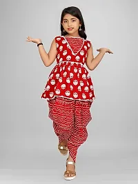 Stylish Printed Cotton Top And Sharara With Dupatta Set For Kids Girls-thumb3